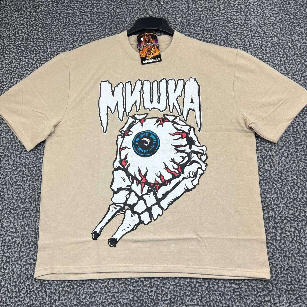 Mishka Keep Watch Eyeball Skeleton Hand Graphic Shirt Men Large Tan New L